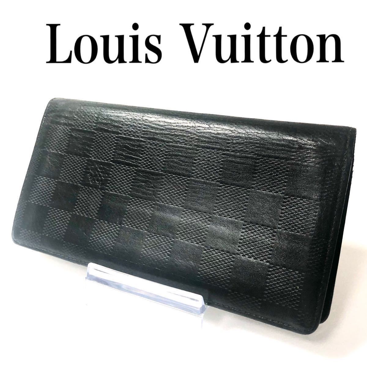 ■美品■LOUIS VUITTON ルイヴィトン　ダミエアンフィニ　ノワール　ポルトフォイユ　ブラザ　二つ折り長財布　N63010 フランス製　刻印有