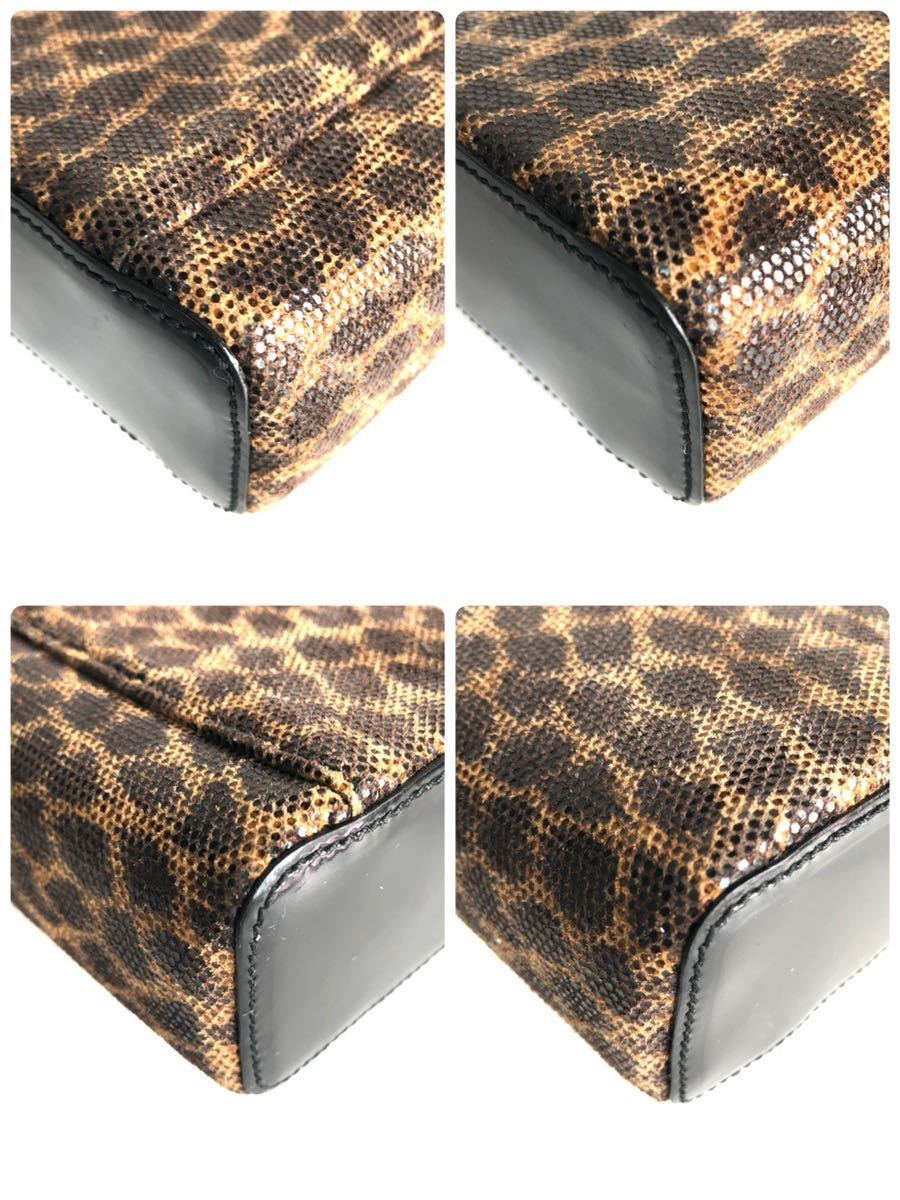 # превосходный товар # редкий #LOEWE Loewe косметичка сумка Leopard леопардовый рисунок Brown кожа экзотический кожа способ type вдавлено .