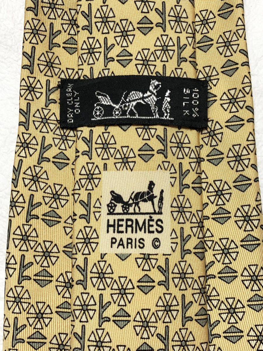 ■美品■HERMES エルメス　ネクタイ　花柄　シルク100% フランス製　イエロー_画像7