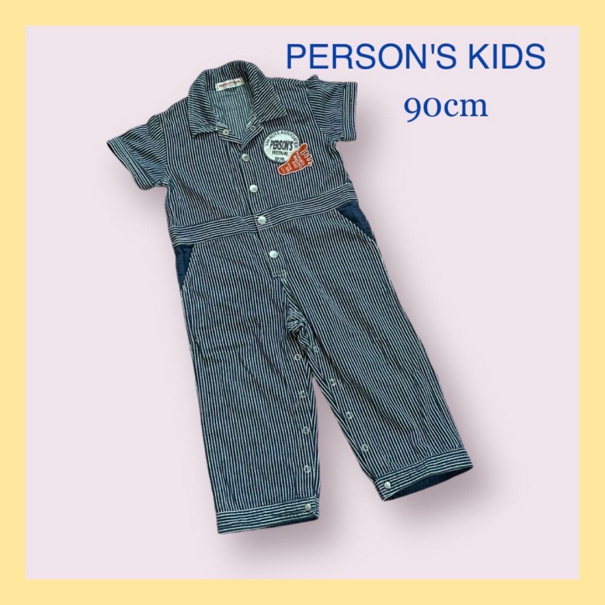 ★PERSON'S KIDS★パーソンズキッズ★つなぎ 90cm ヒッコリー  半袖 オールインワン ロンパース ジャンプスーツ