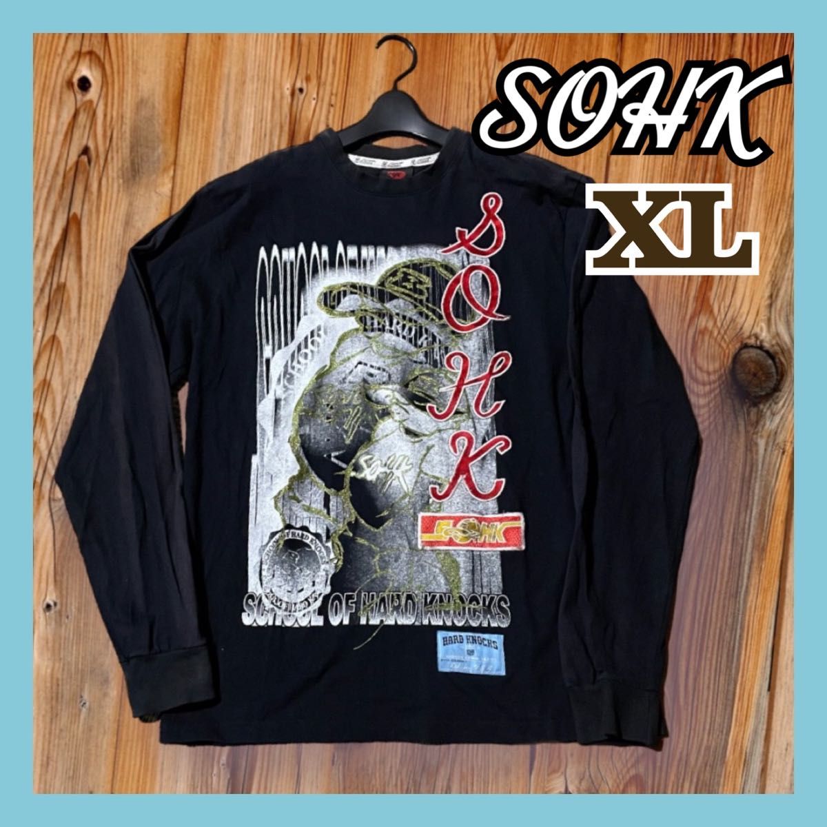 訳あり レア SOHK ショック ロンT XL 長袖 刺繍 メンズ 90s B系 訳あり レア SOHK ショック ロンT XL 長袖 刺繍 メンズ 90s B系