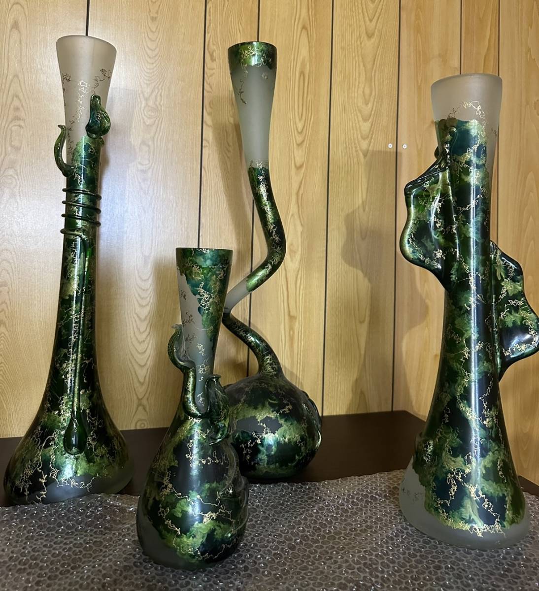 全てのアイテム 緑色 花瓶 【4個セット 花柄 アンティーク】 花器