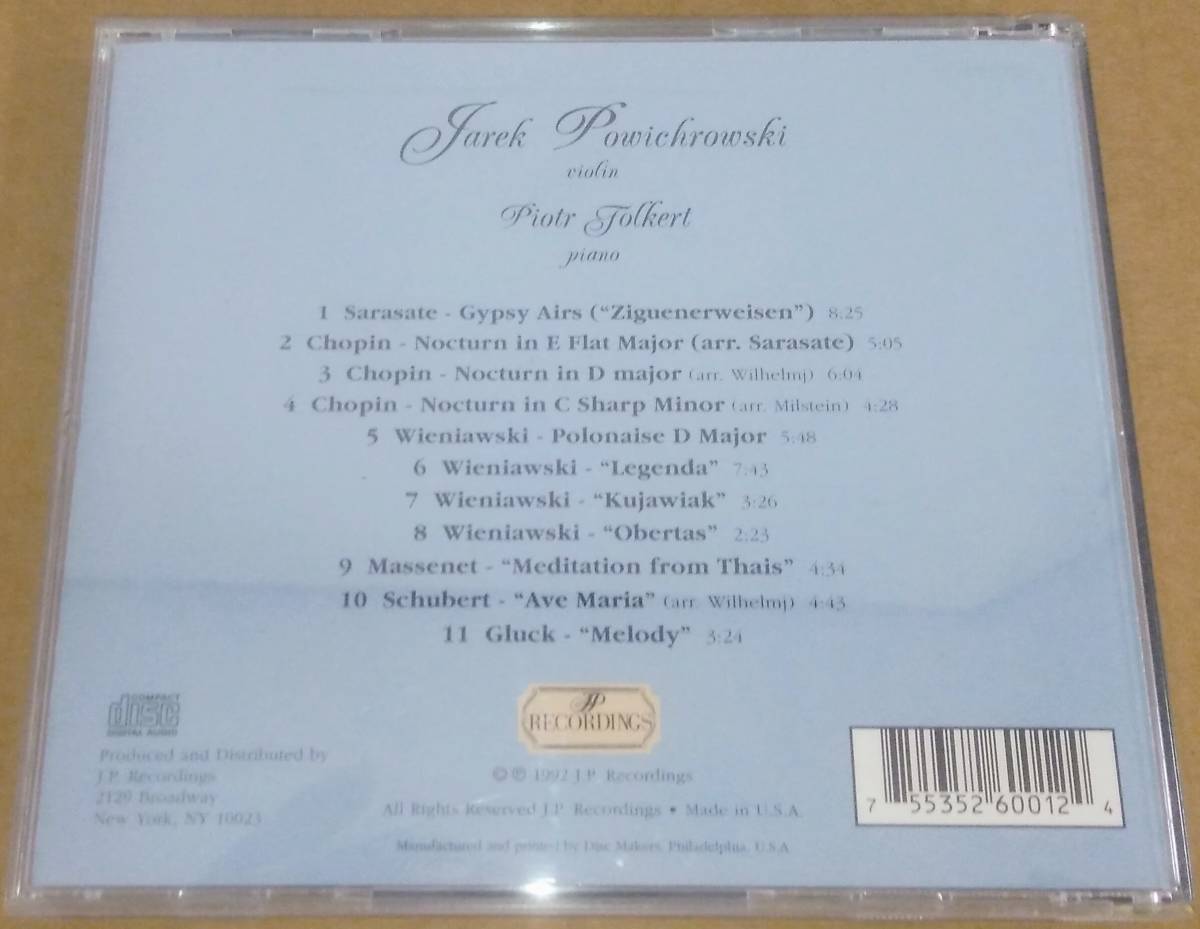 　【US J.P.Recordings直輸入盤】　ヤレック・ポヴィフロフスキ　ヴァイオリン・リサイタル　ビョートル・フォルカート(ピアノ)　⑬_画像2