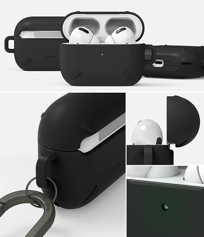 【Ringke】AirPods Pro ケース 充電ケースカバー フロントLED表示 保護 /キーチェーン付き エアーポッズ イヤホン (Black ブラック)_画像2