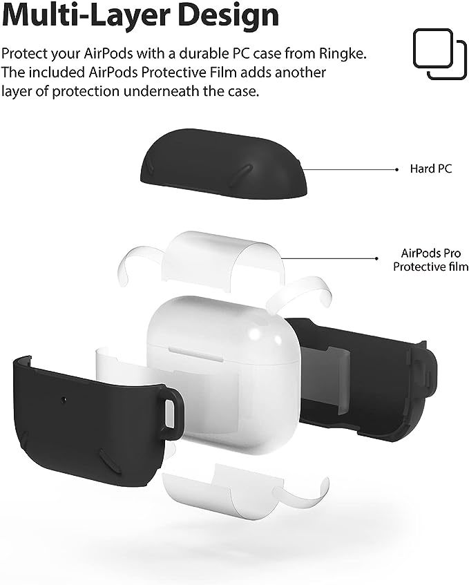 【Ringke】AirPods Pro ケース 充電ケースカバー フロントLED表示 保護 /キーチェーン付き エアーポッズ イヤホン (Black ブラック)_画像4