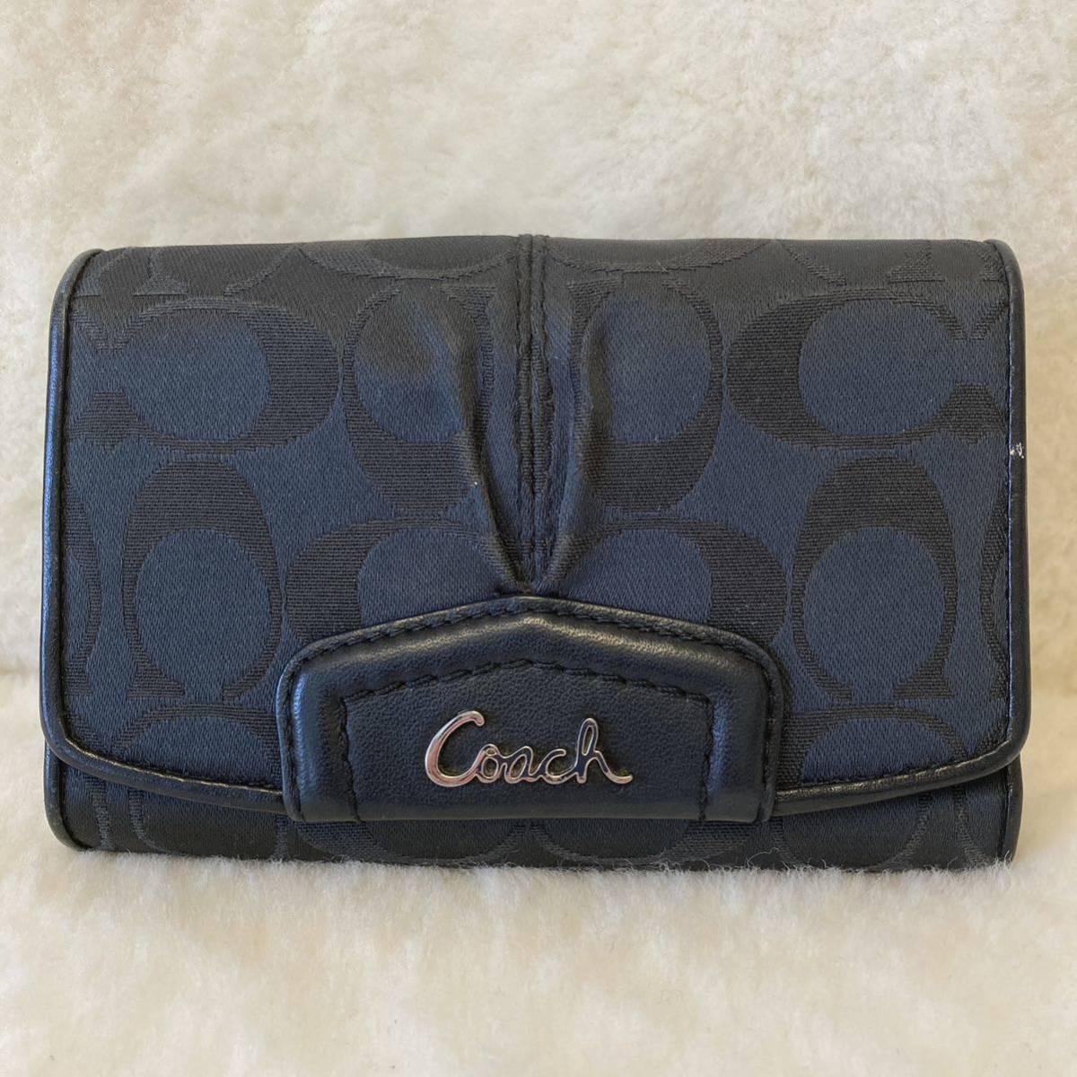 COACH コーチ ブラックシグネチャー 本革 折り財布_画像2