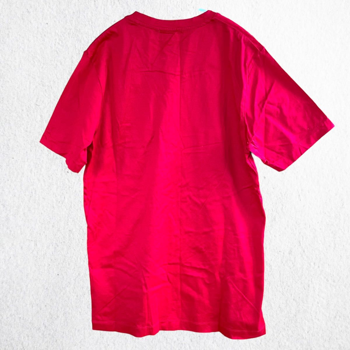 カルバンクライン　Tシャツ　半袖　赤　レッド　ワッペン　シンプル　メンズ　派手　アルファベット　C カットソー　クルーネック