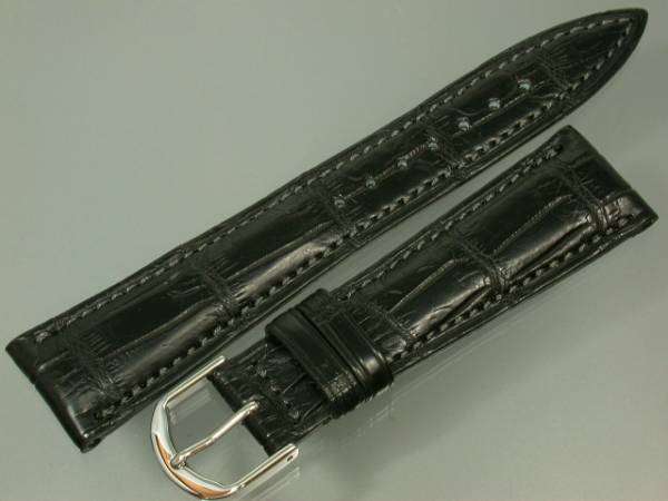 逸品】 【送無】ワニ最高峰クロコダイル黒マット竹符 20mmステッチ