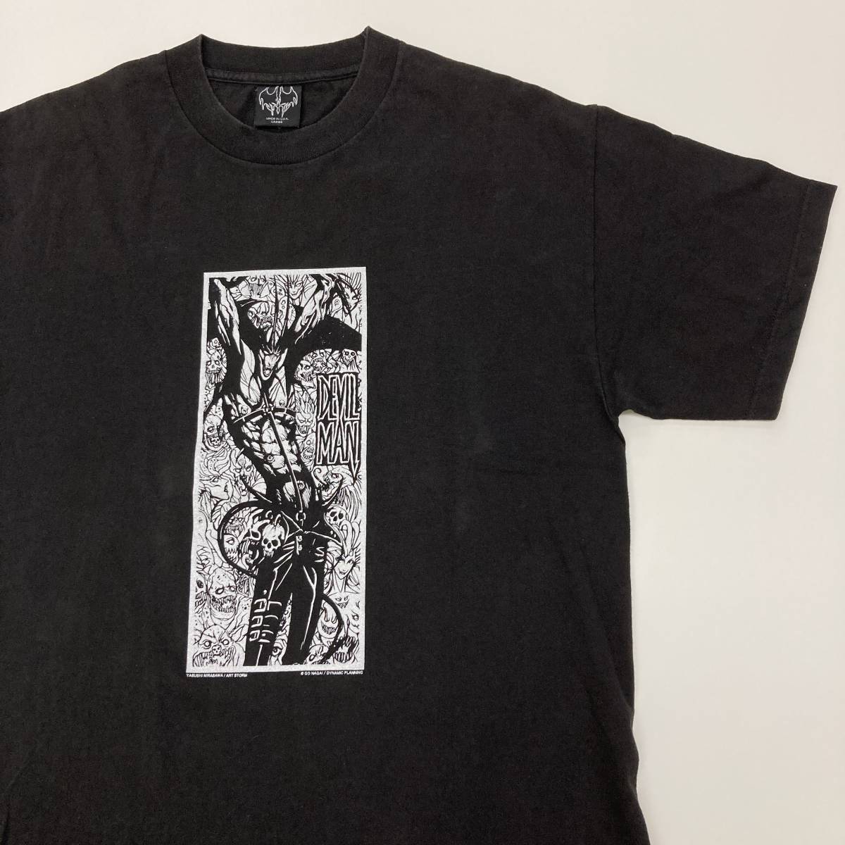 90s DEVIL MAN × 韮沢靖 USA製 Tシャツ ブラック 黒 Lサイズ デビルマン 永井豪 アニメ Tee VINTAGE 3050341_画像1