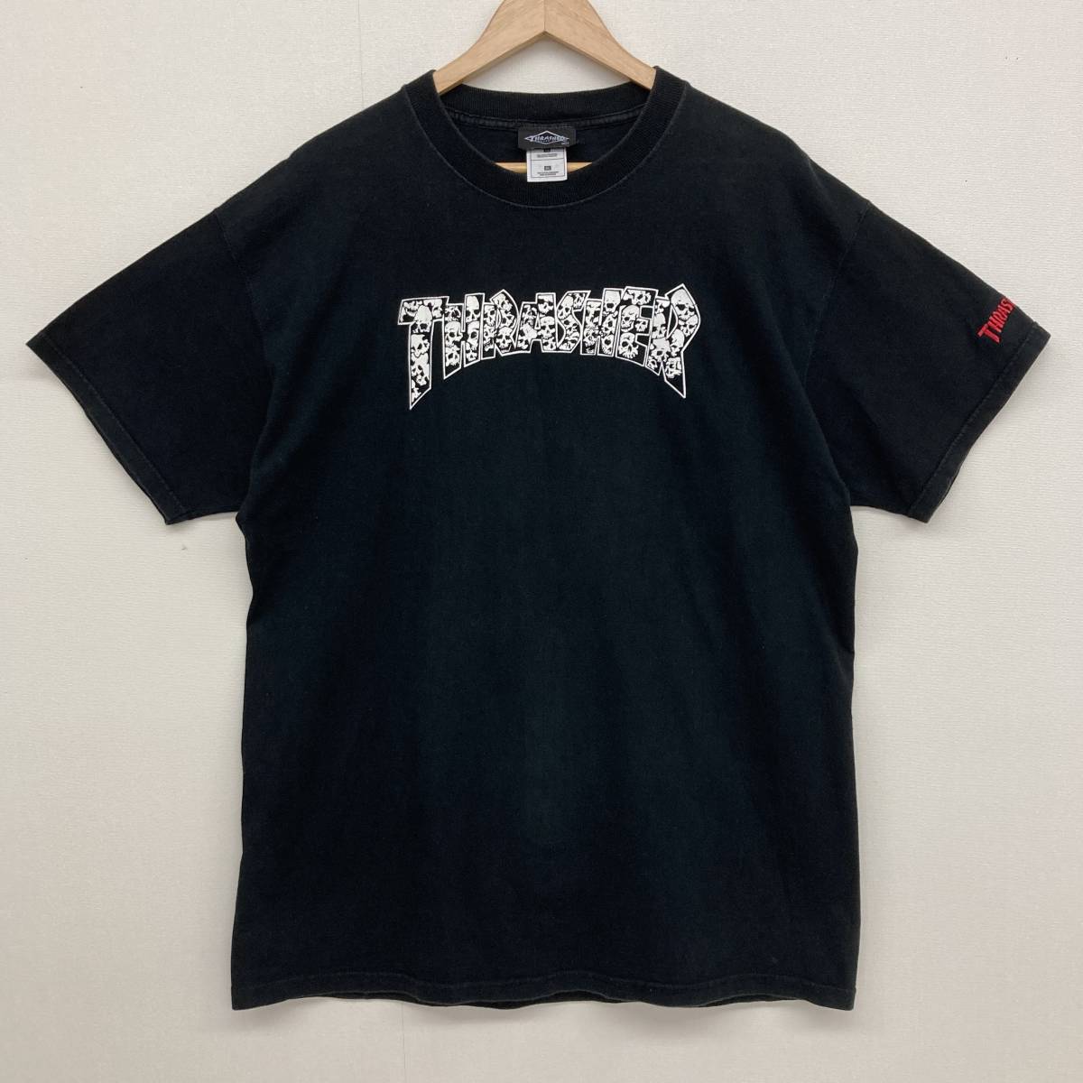 90s 00s THRASHER スカルロゴ 刺繍 半袖 Tシャツ ブラック 黒 XLサイズ スラッシャー SKULL LOGO Tee VINTAGE SANTACRUZ POWELL 1060310の画像2