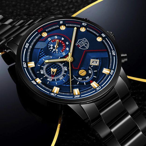 T296 新品 クロノグラフ DEYROS 腕時計メンズ ラグジュアリー 黒青_画像3