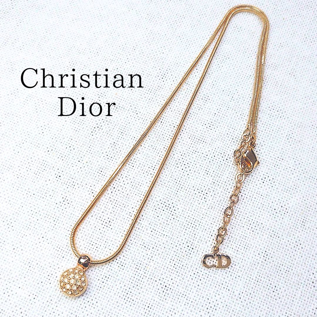 【ほぼ未使用】Christian Dior CD クリスチャンディオール ラインストーン ネックレス ヴィンテージ ゴールド ディオール【送料無料】