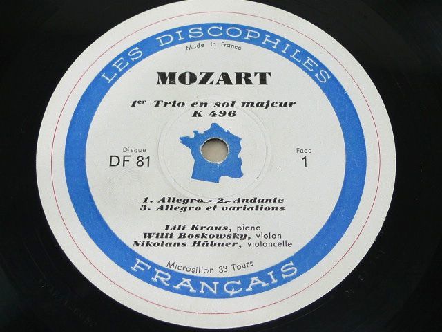 仏DF81 リリー・クラウス、ボスコフスキー、ヒューブナー モーツァルト：ピアノ・三重奏 K496,K502の画像5