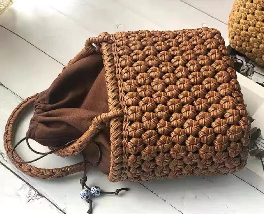 人気美品☆職人手作り良品 つる編み かごバッグ 手編み 籠バッグ