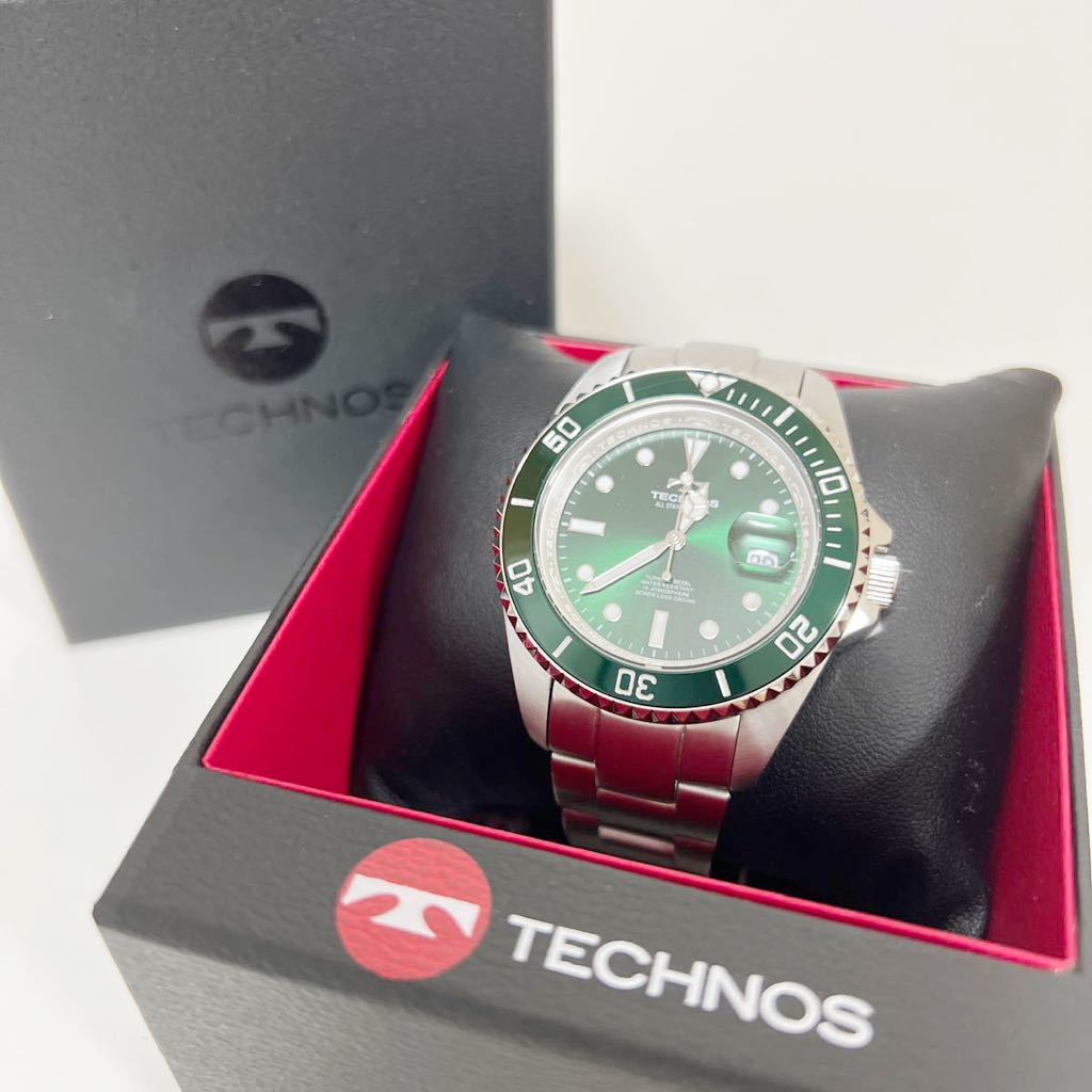 TECHNOS テクノス アナログ ダイバー 腕時計 T4B27SM グリーン 美品_画像1