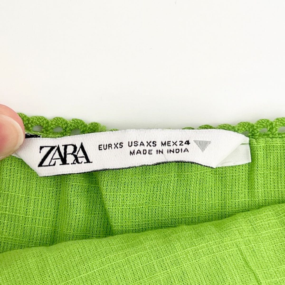 未使用 ZARA コットンワンピ キャミソール ロング丈 刺繍デザイン グリーン　XS