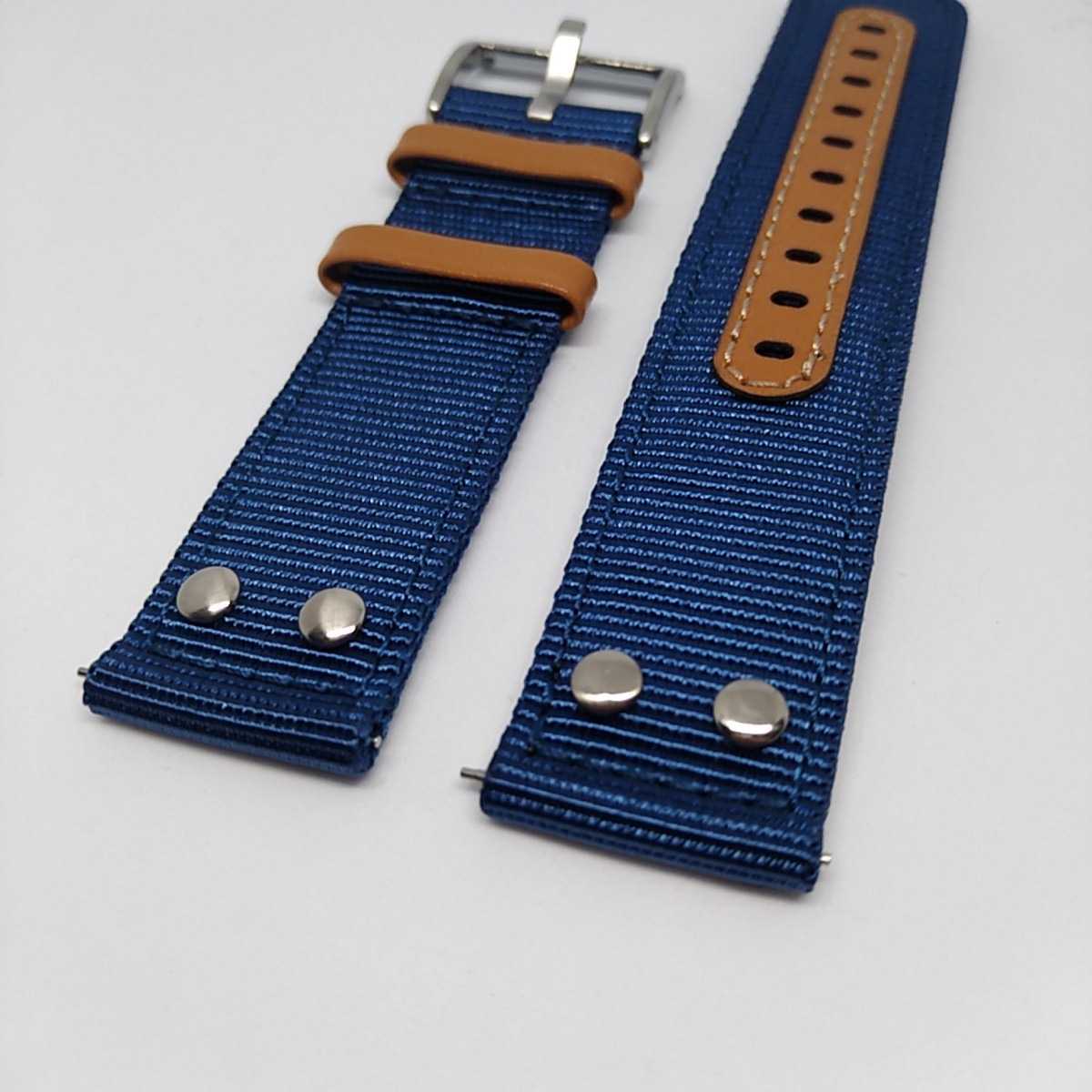  blue 22mm rivet attaching canvas nylon leather strap Hamilton type wristwatch belt exchange for military Easy click type 