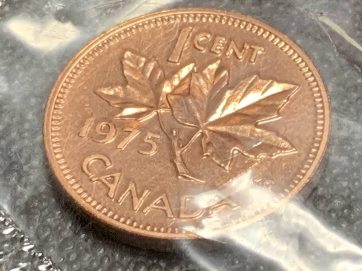 1975 カナダ 1セント硬貨 CANADA 1CENT 未開封 ミント メイプルリーフ エリザベス2世 女王陛下 世界のコイン 貨幣 造幣_画像4