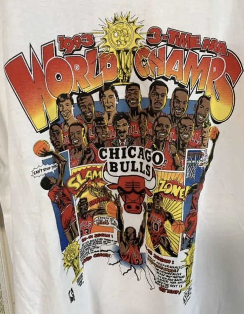 超希少！ 90s SALEM社製 シカゴブルズ 3ピート記念Tシャツ USA製 NBA シカゴブルズ 3連覇 デッドストック ヴィンテージ ジョーダンの画像1