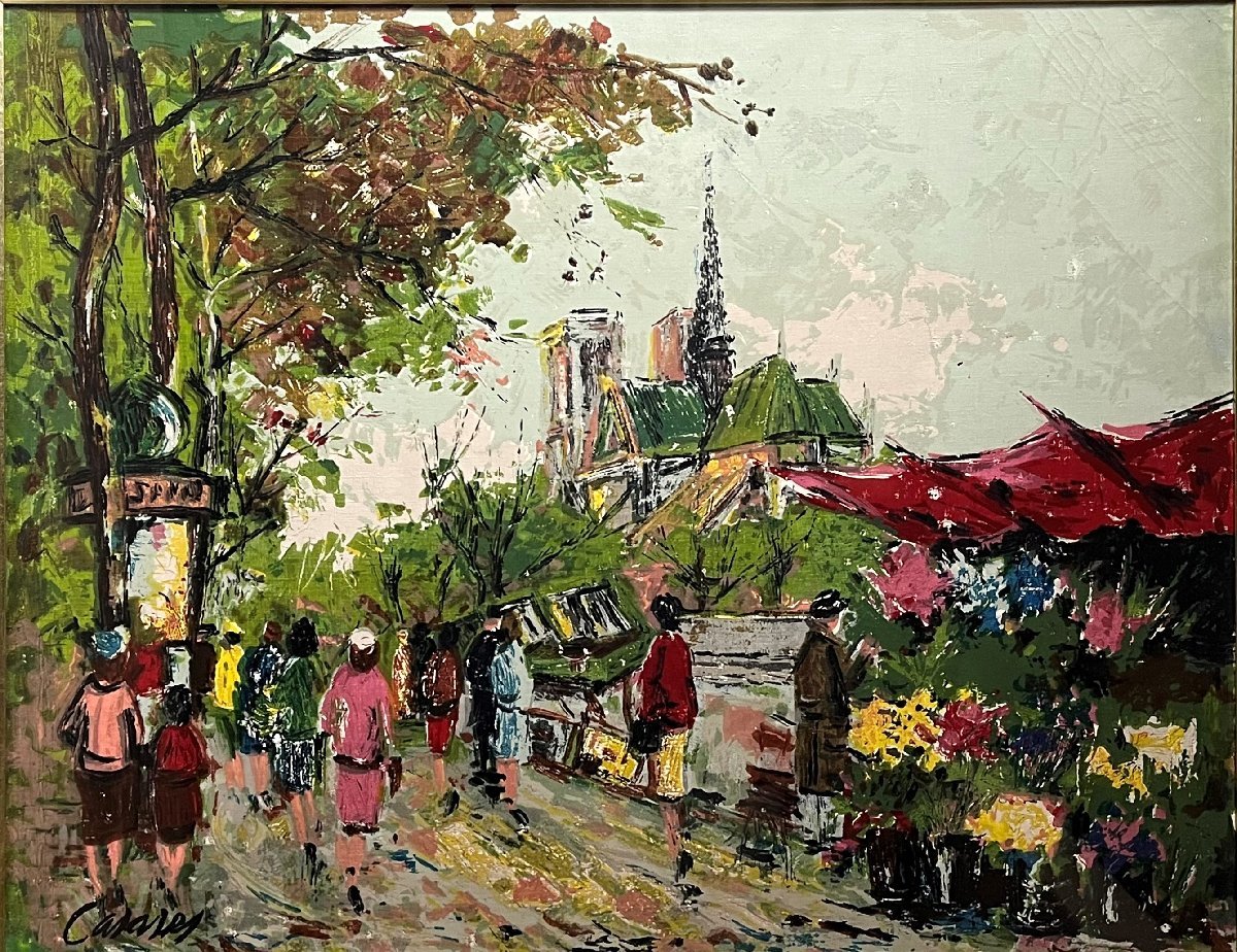 華やかなパリの街角を鮮やかな色彩とタッチで描かれています。アドリアーノ・カナレス「パリの街」20号　美しいです！　【正光画廊】G_画像2