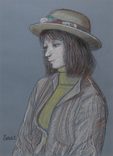 芸術院会員で女性の内面を描き続けました。　 パステル画　　寺島龍一 　「帽子の女」　　　【正光画廊】_画像2