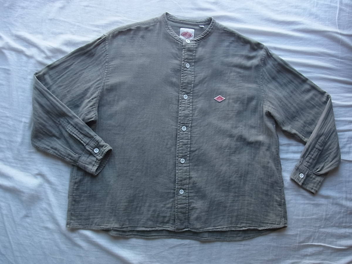 DANTON ダントン Wガーゼ素材 Aライン バンドカラー ワークシャツ サイズ 36 日本製 オリーブカーキ系の画像1