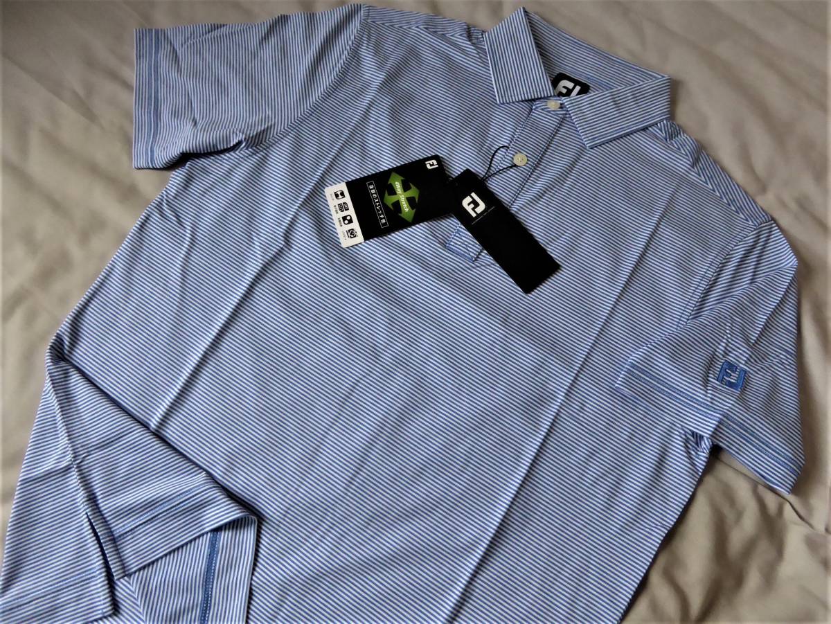 FOOTJOY フットジョイ 4WAYストレッチ 吸汗速乾 抗菌防臭 UVカット 半袖ポロシャツ　2XL　青白_画像2