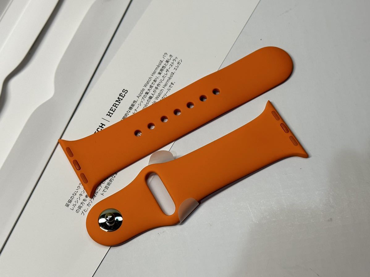 ☆未使用 即決 Apple Watch HERMES Series8 オレンジ スポーツバンド 41mm 40mm エルメス 純正 アップルウォッチ  ラバーバンド S/M 674