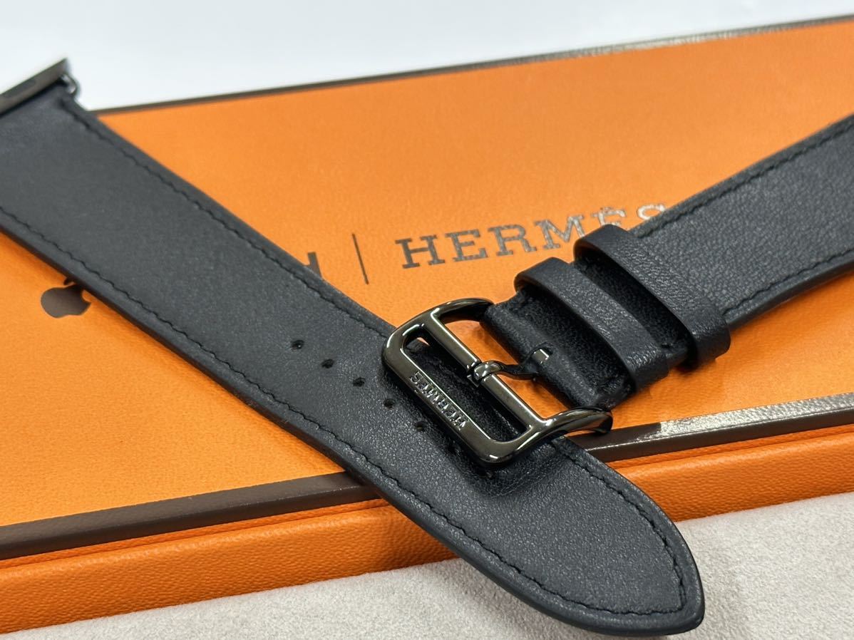 ☆即決 Apple Watch Hermes 45mm 44mm ブラック 黒 シンプルトゥール レザーストラップ アップルウォッチ エルメス  レザーバンド 711