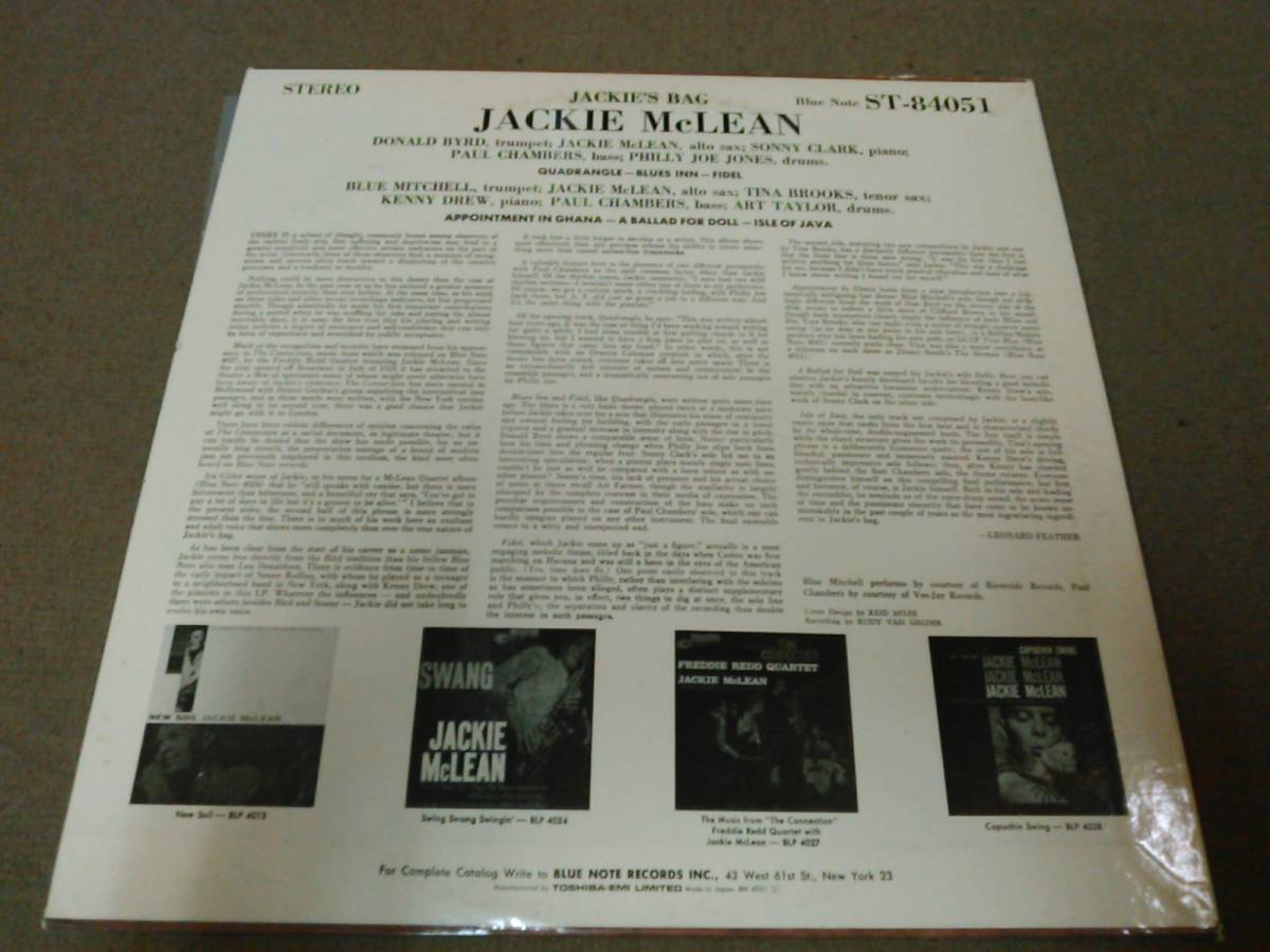 す1-e08【匿名配送・送料込】LP JACKIE McLEAN/JACKIE´S BAG 型番：BST84051（BN4051）ジャッキー・マクリーン_画像2