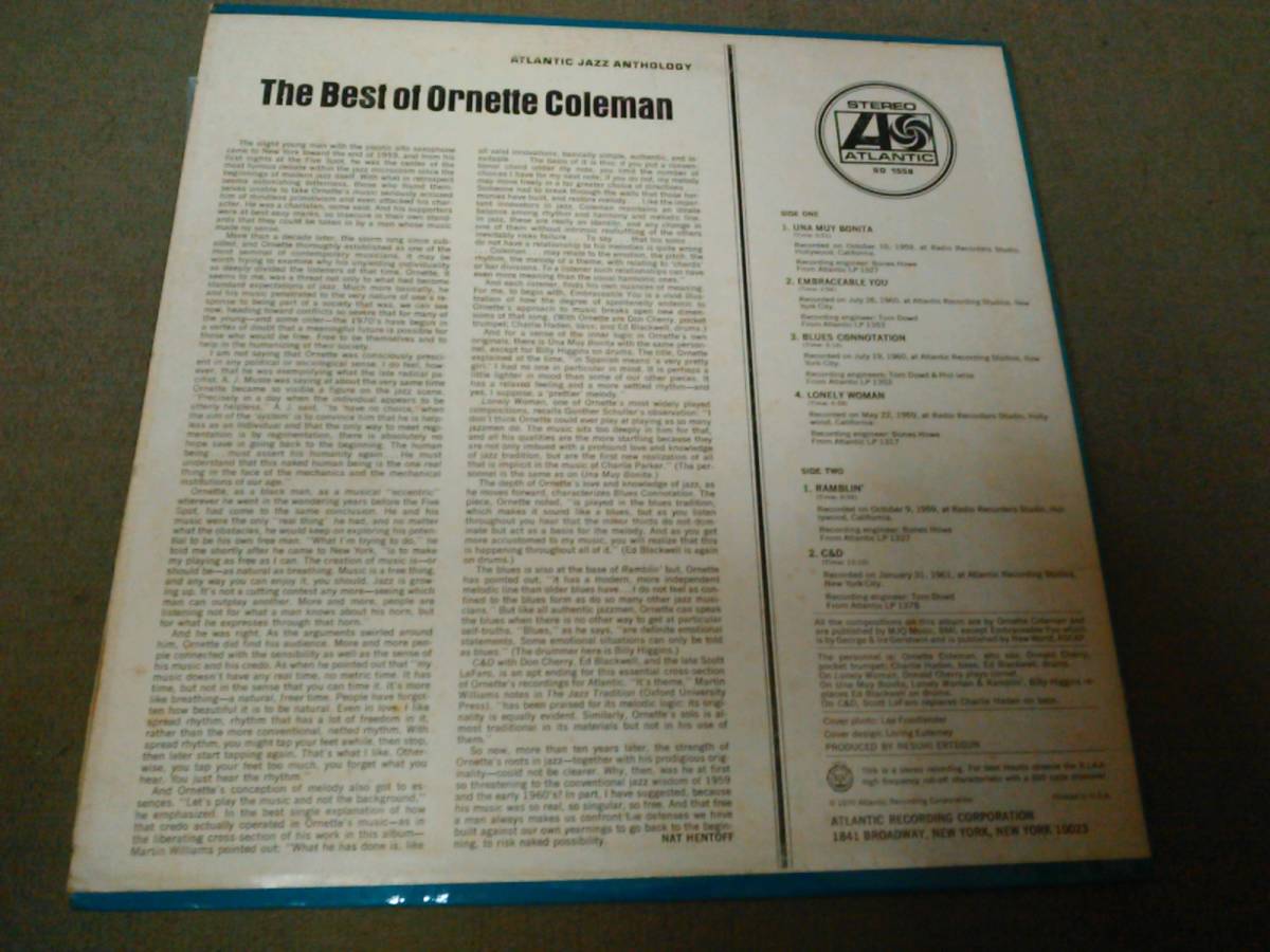 す1-e08【匿名配送・送料込】LP ORNETTE COLEMAN/THE BEST OF ORNETTE COLEMAN 型番：SD1588 オーネット・コールマン_画像2