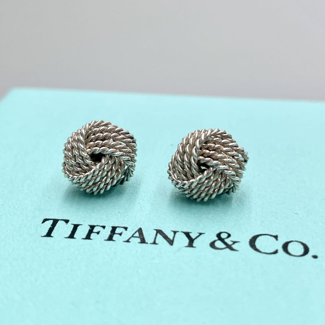 美品 Tiffany ティファニー ピアス ツイストノット メッシュ 925 2.6g チャーム シルバー チェーン スターリングシルバー