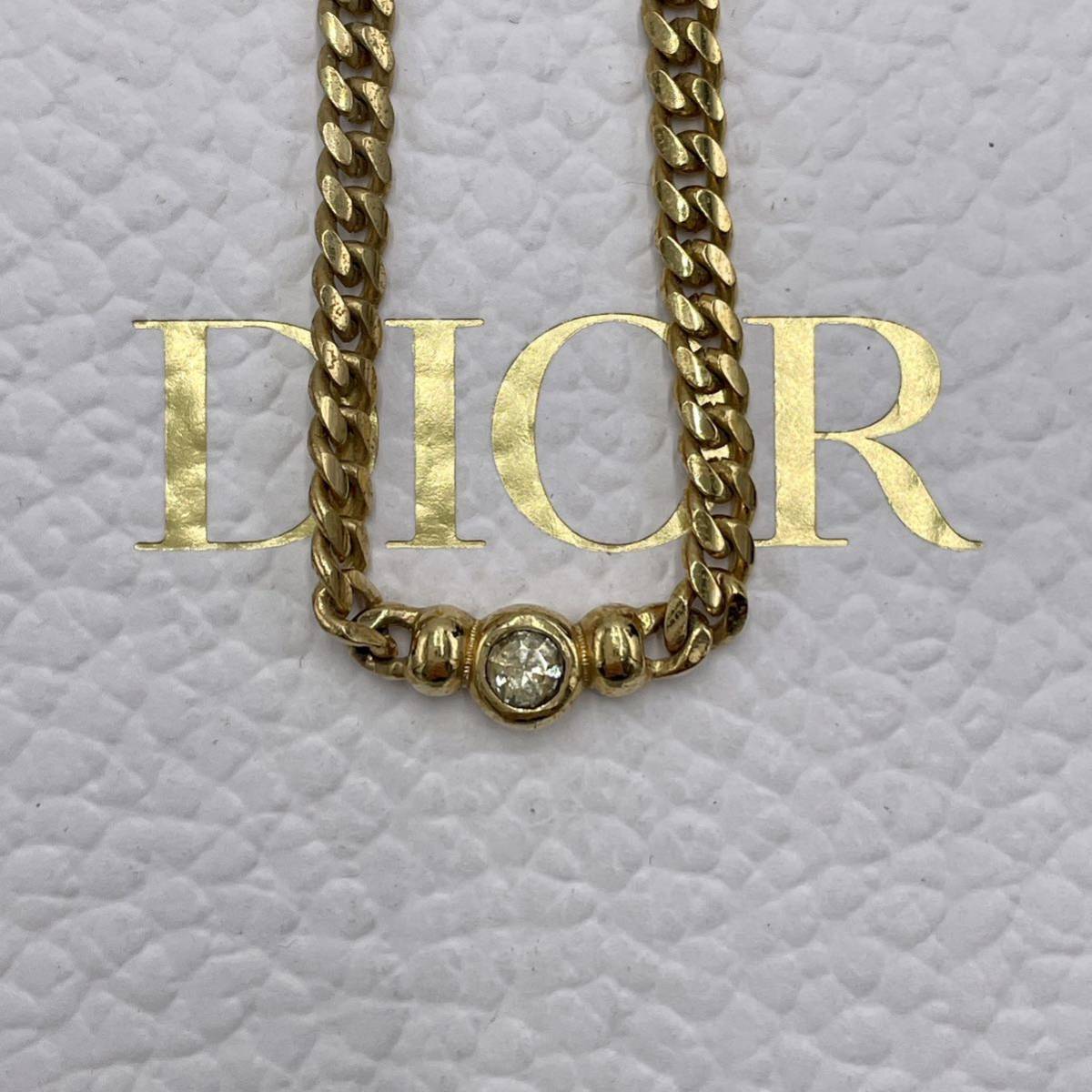 大注目 クリスチャンディオール Dior Christian 美品 CD オブリーク トロッター ゴールド金具 アクセサリー 一粒 ラインストーン ネックレス ネックレス（トップつき）