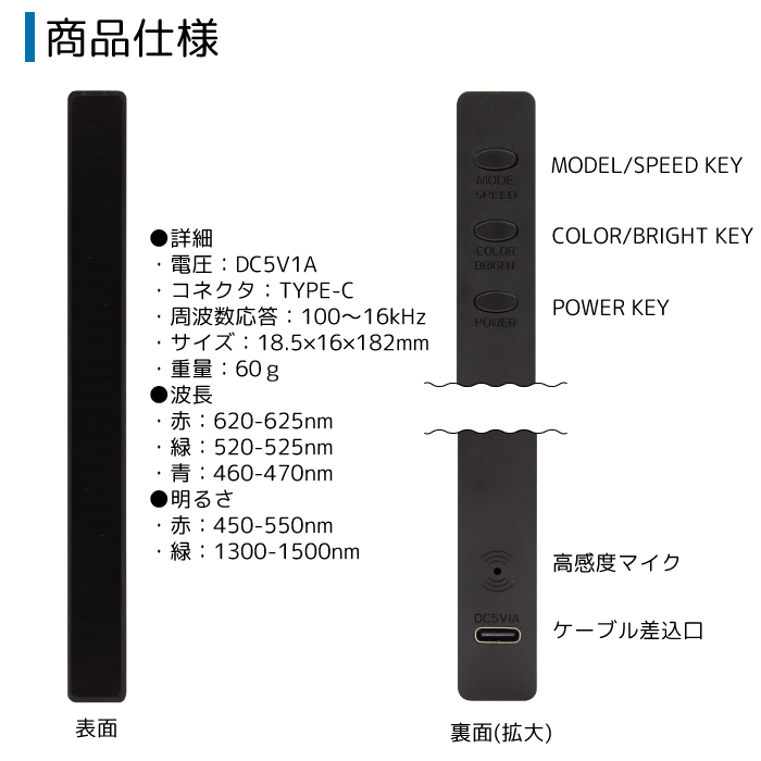 リアクティブライト LEDライト 光る RGBオーディオスペクトル インジケーター バーライト サウンドリアクティブライト USB電源 FJ9021の画像5