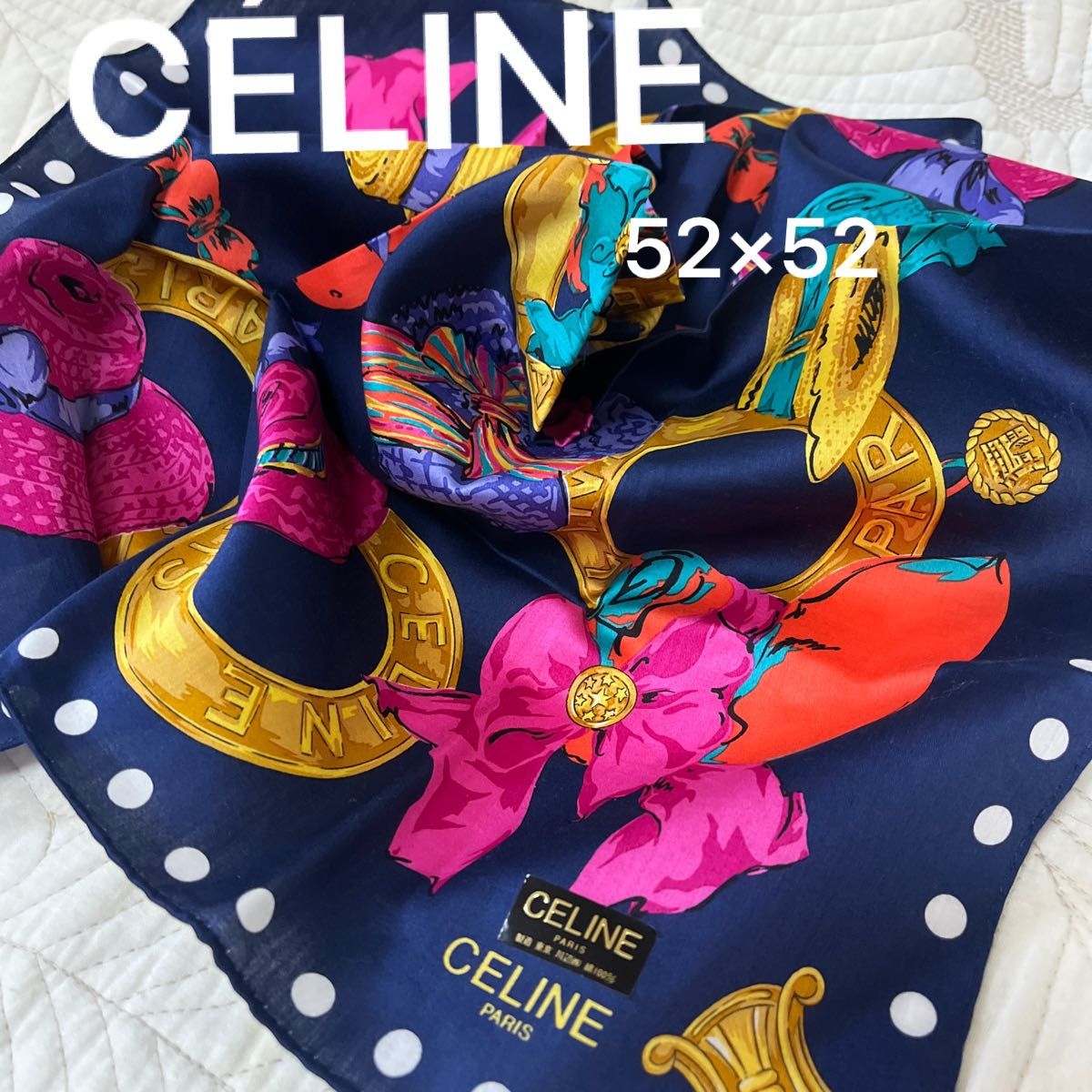 CELINE　セリーヌ　スカーフ 　ネイビーホワイトレッド　NO.32