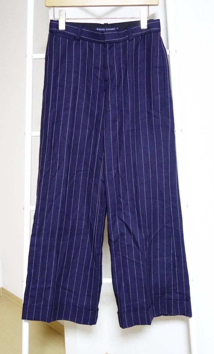  Ralph Lauren linen. wide pants 7 navy made in Japan 