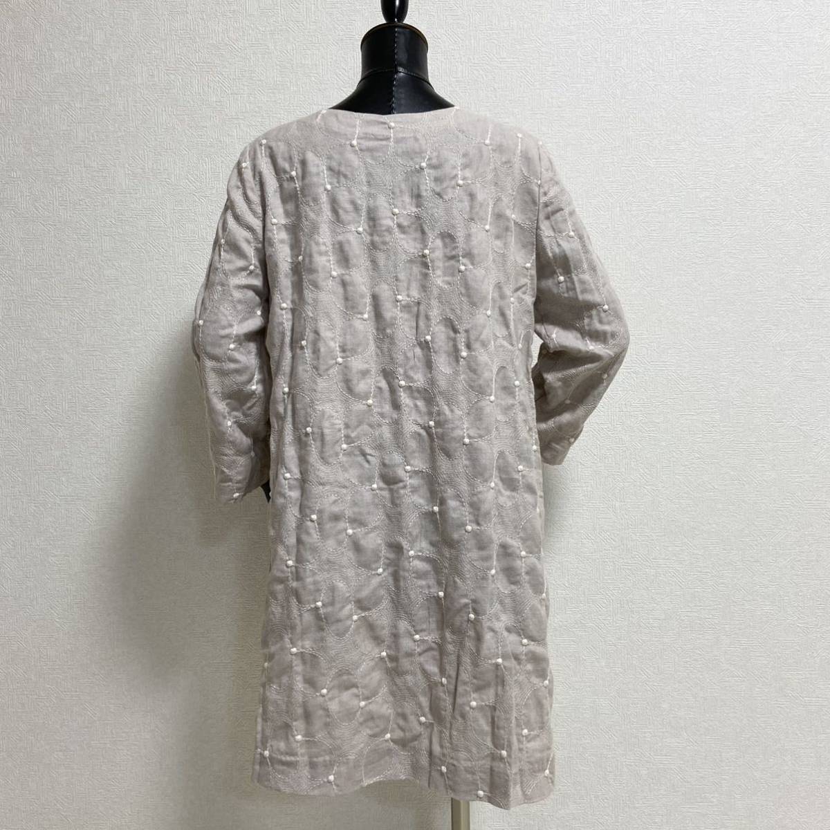 憧れの TABASA コットンウール刺繍ワンピース ノーカラー タバサ