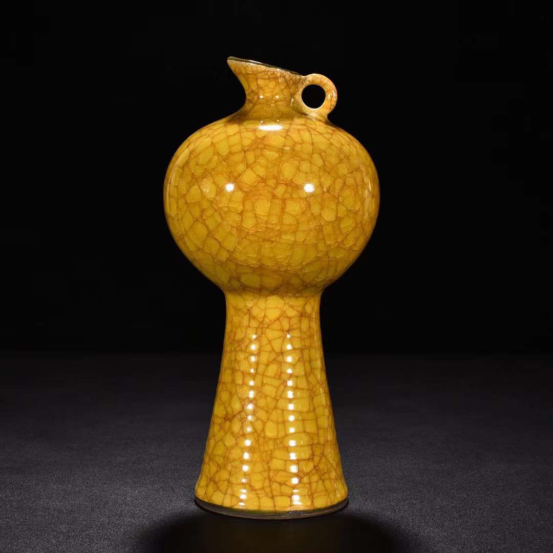 宋時代官窯宣和元年款米黄釉氷裂文弦文梅瓶唐物中国美術工芸品高さ