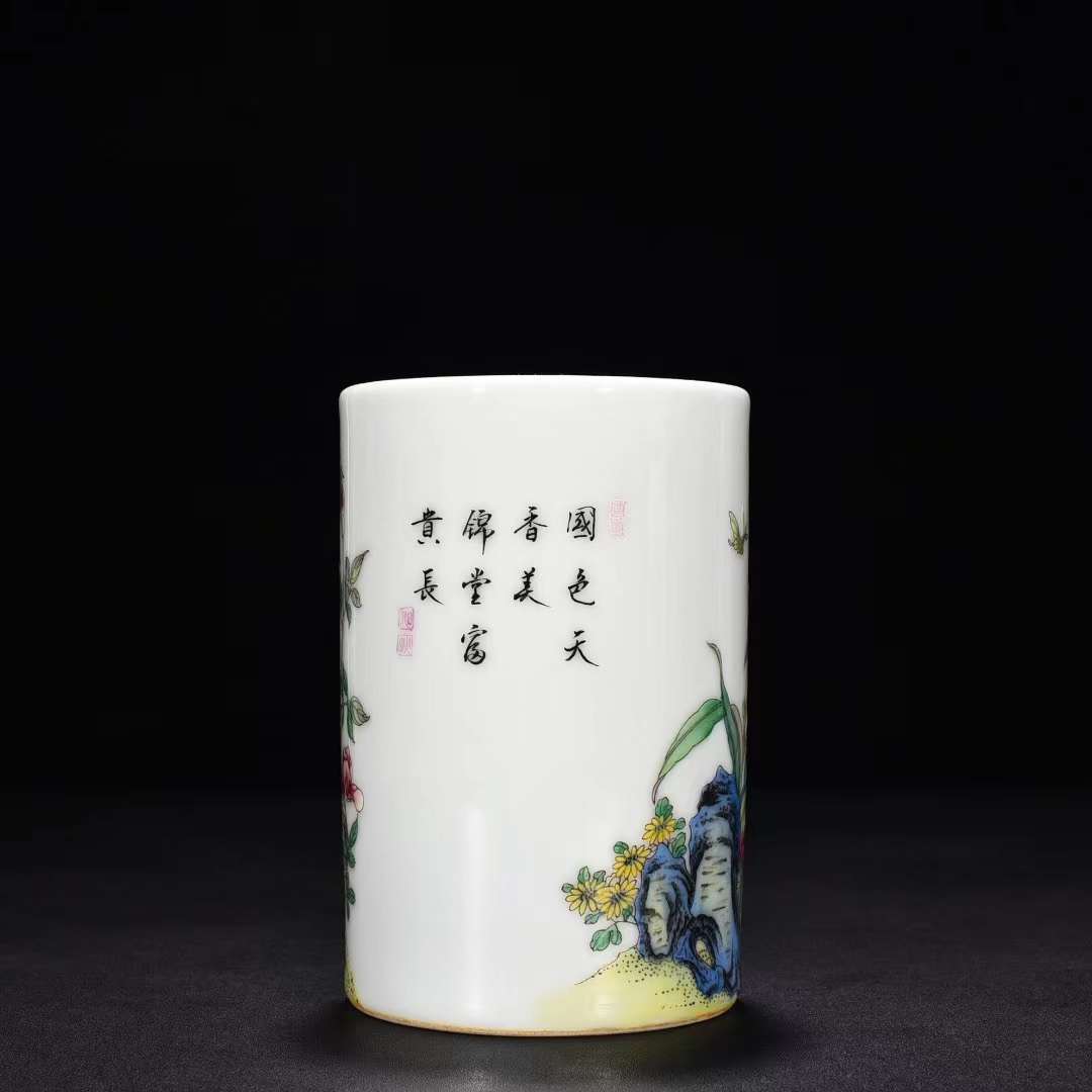 清時代乾隆琺琅彩花鳥文筆筒唐物中国美術工芸品高さ 直径