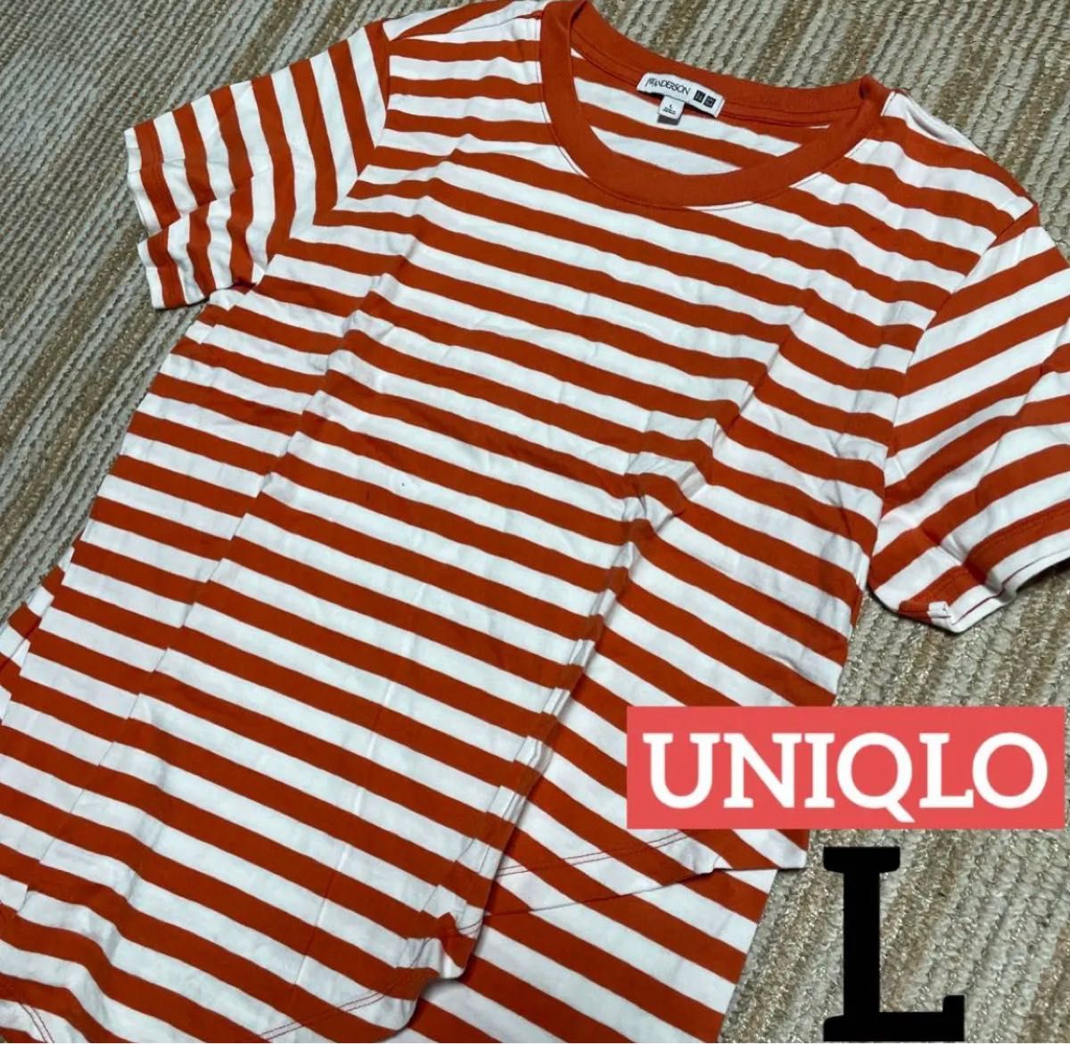 ユニクロ UNIQLO ×JWアンダーソン ボーダーラッフルT 半袖 Lオレンジ ボーダーTシャツ 半袖Tシャツ