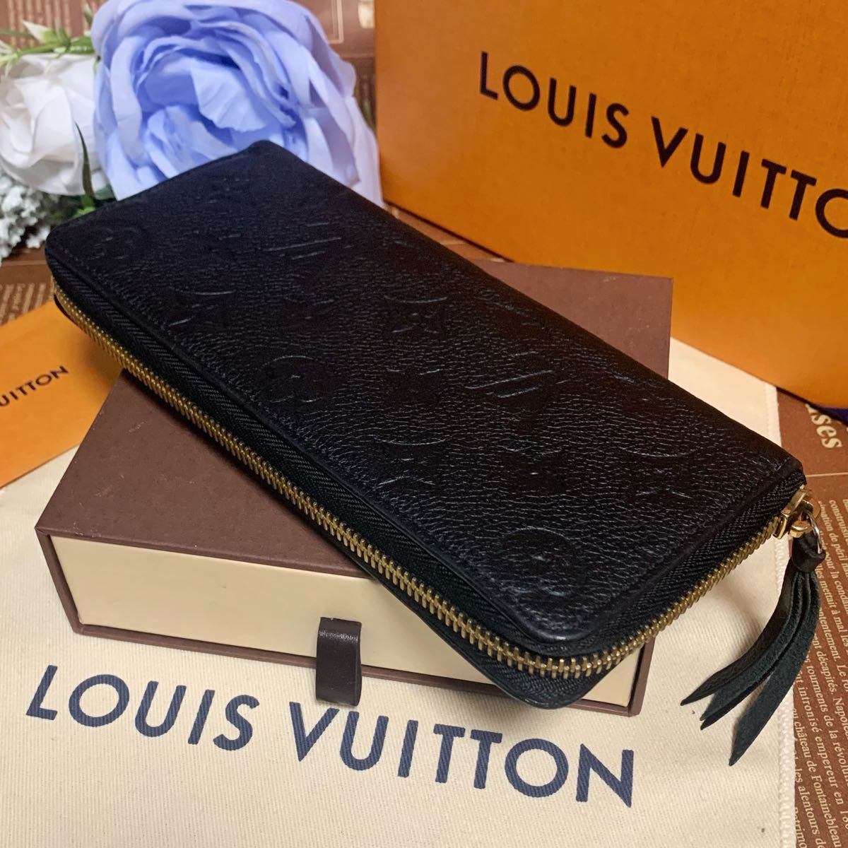 ★極美品★LOUIS VUITTON ルイヴィトン　モノグラムアンプラント　ポルトフォイユクレマンス　ブラック　長財布