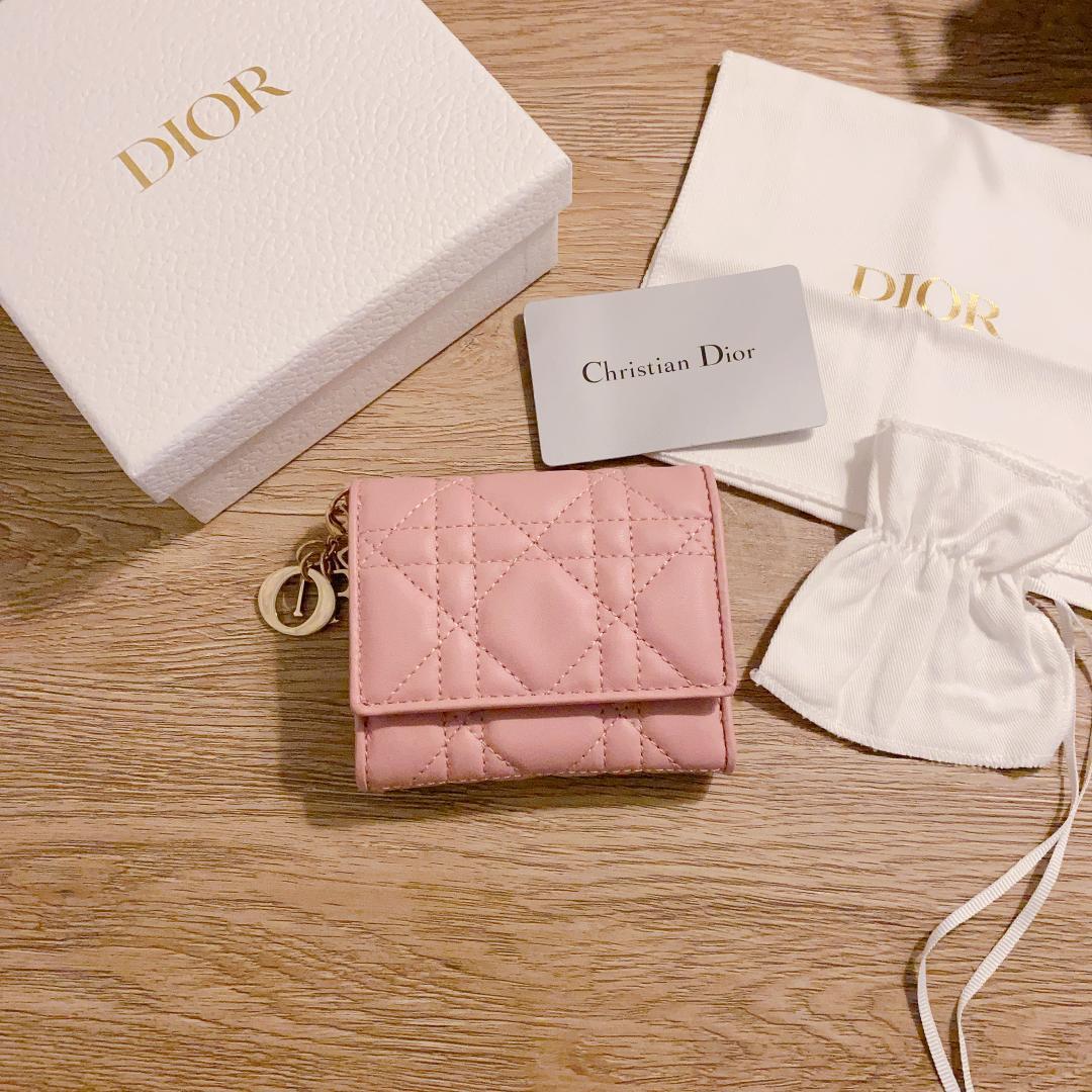 極美品】LADY DIOR ロータスウォレット カナージュ ラムスキンピンク-