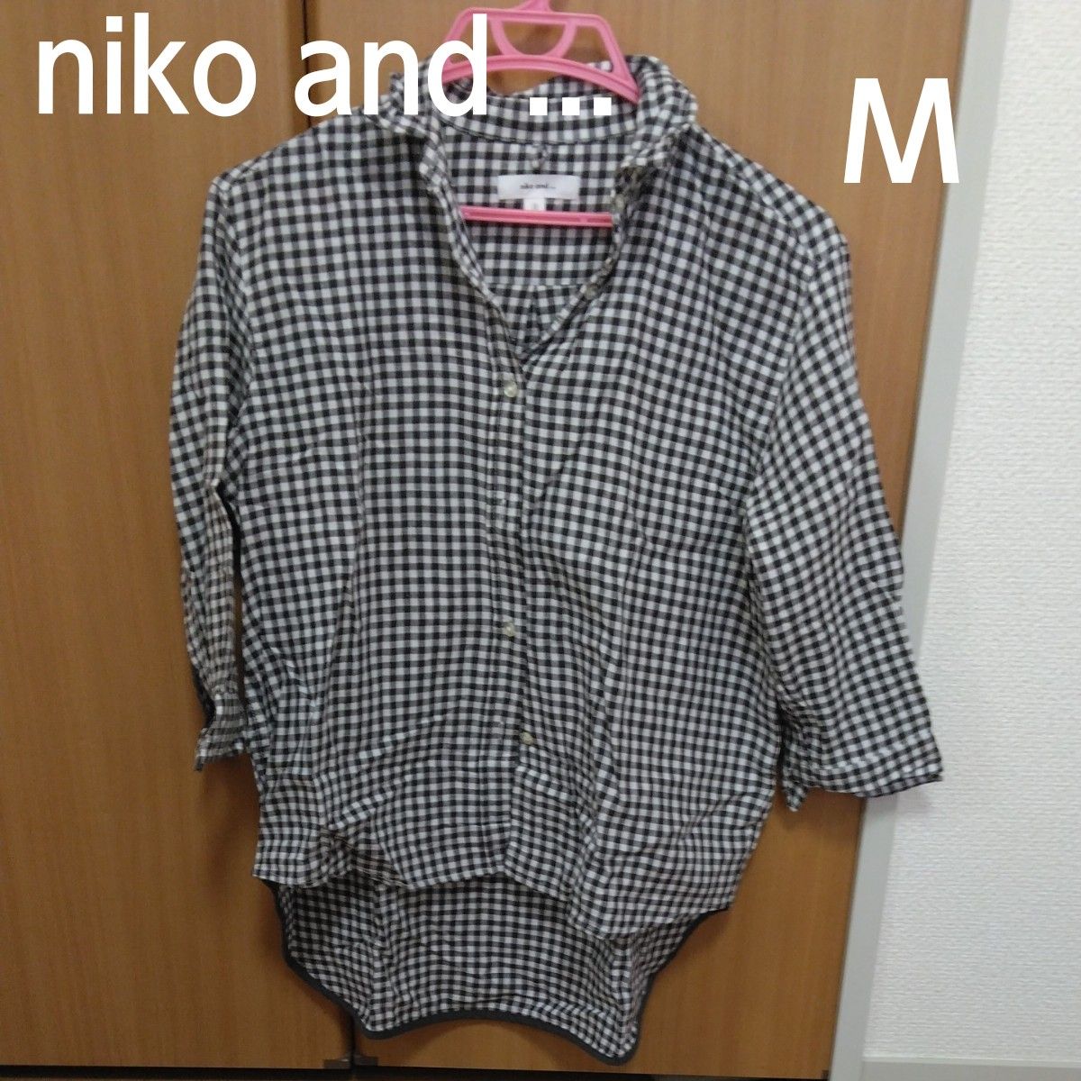 ニコアンド　niko and ...　七分丈 レディース　オシャレ　チェック　シャツ　ブラック　×　ホワイト　M