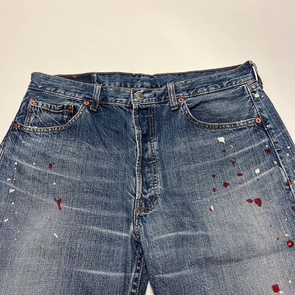 フィリピン製 Levi’s リーバイス 501 デニムハーフパンツ ジーンズ ペイント 501-01 W34 L14の画像3