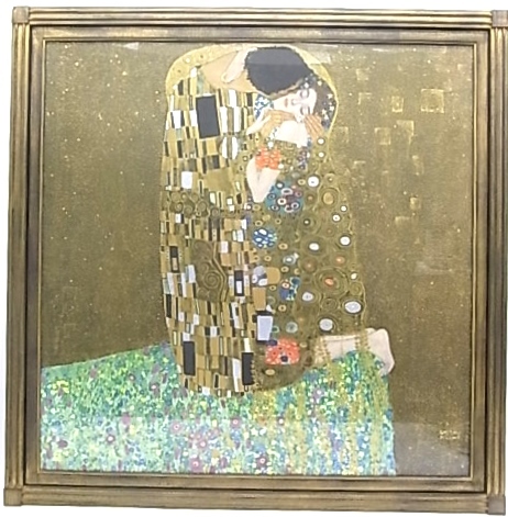 h0040 複製画　名画　装飾画風　黄金時代　代表作　グスタフ・クリムト　Gustav Klimt　「接吻　Der Kuss　The Kiss」　　額縁