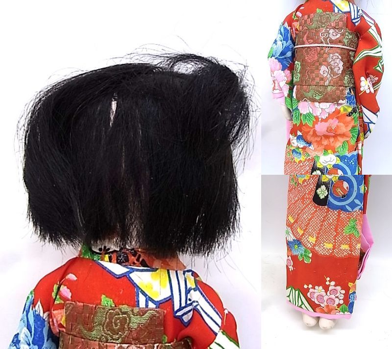 e10221　日本人形　市松人形　女の子　着物　和装　和服　置物　レトロ　約55cm_画像6
