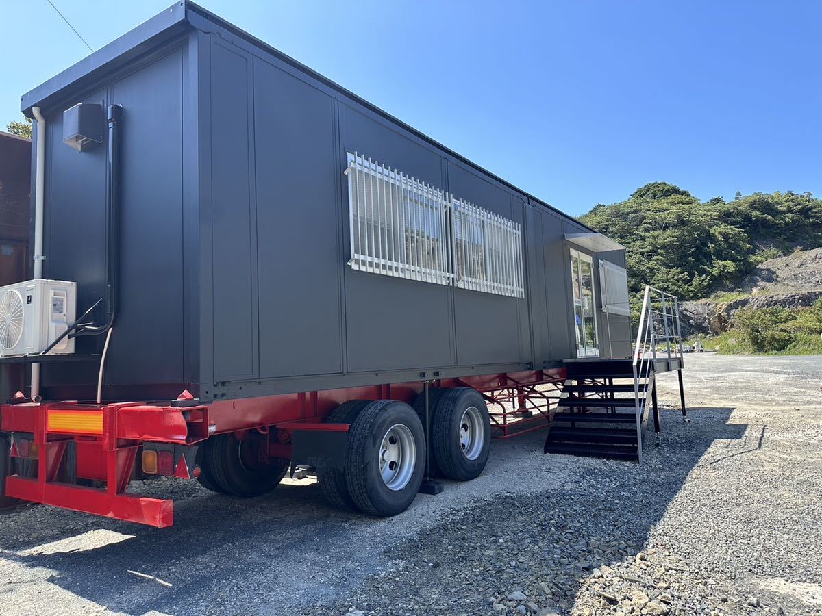  trailer house 12 meter registration vehicle inspection "shaken" office work place 16 tatami + sliding type toilet kitchen storage air conditioner 2 pcs .. place attaching stair 