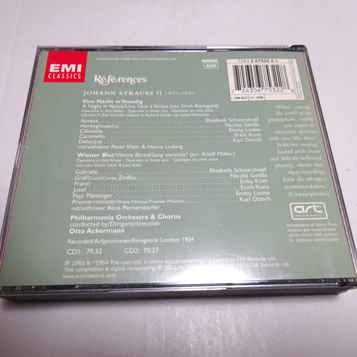 輸入盤/2CD「J.シュトラウス2世：ウィーン気質＆ヴェネツィアの一夜」シュヴァルツコップ/ゲッダ/アッカーマン/フィルハーモニア管_画像2