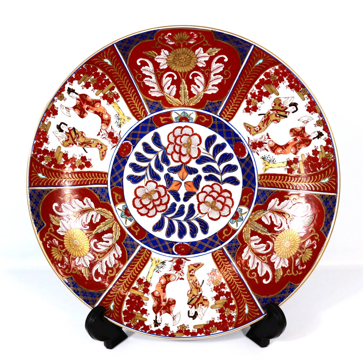 有田焼 GOLD IMARI 大皿 直径44.5ｃｍ 重さ3.2ｋｇ 伊万里 ハンドペイント 花柄 朱色 金色 藍色 食器 和食器 陶器 手描き_画像1