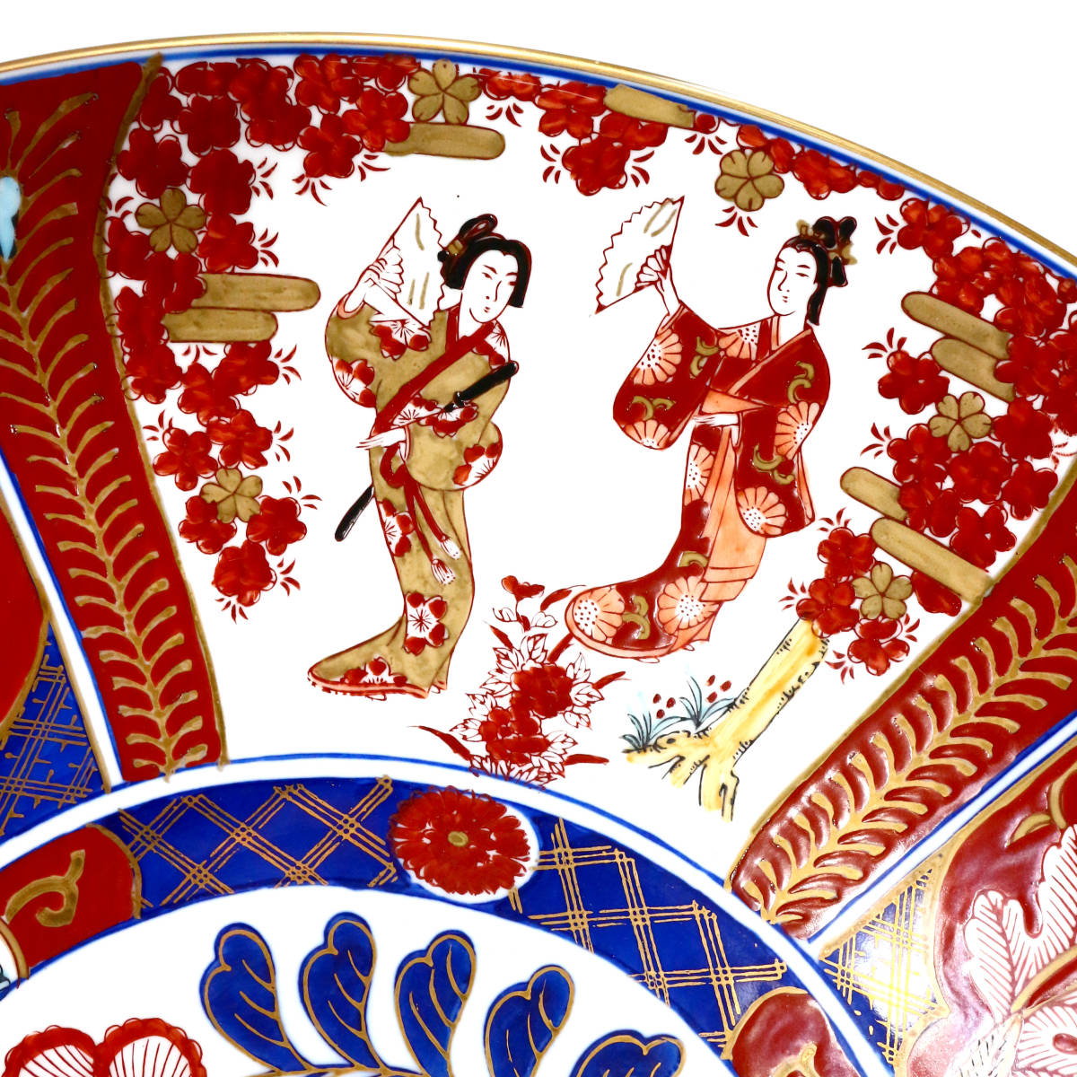 有田焼 GOLD IMARI 大皿 直径44.5ｃｍ 重さ3.2ｋｇ 伊万里 ハンドペイント 花柄 朱色 金色 藍色 食器 和食器 陶器 手描き_画像2